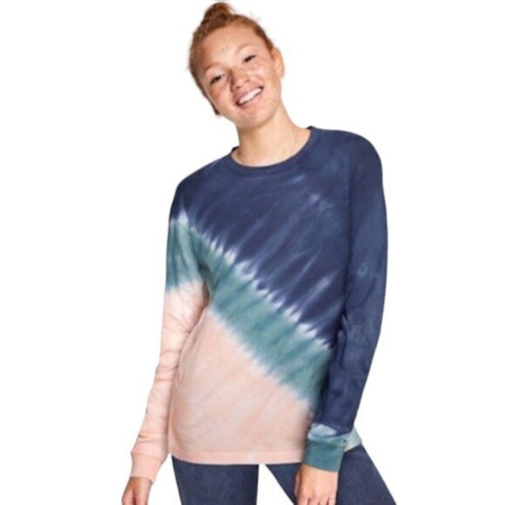 Pink Victoria's Secret Blue Pink Tie Dye L/S Pullover Shirt Size XL EUC #0923-AZ